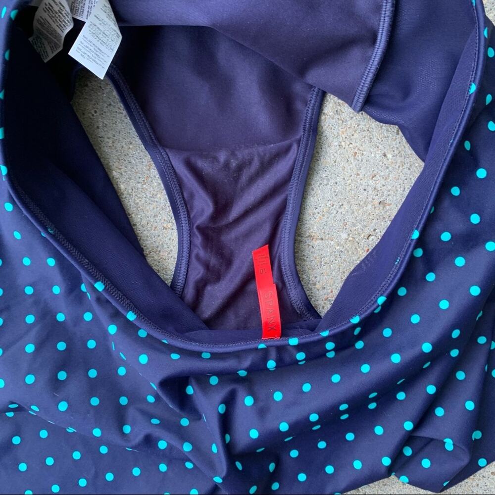 SPANX Polka Dot Bikini Top & Skirted Bottoms teal navy size 10 - Picture 10 of 10